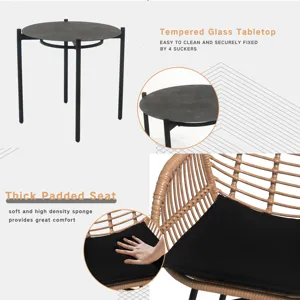 3 Pieces Of Luxury Outdoor Wicker Furniture, Patio Bistro Style Table And Chair Combination, Weather