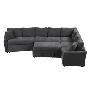 L-Shaped Sofa Convertible Sofa Bed Pull Out Sofa Sleeper With Two Back Pillows, Two USB Ports And Tw