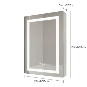 26X20\" Bathroom Medicine Cabinet With LED Mirror, Anti-Fog, Waterproof, 3000K~6000K Single Door Lig