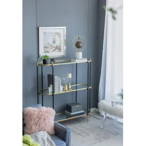 3 Tier Metal Console Table Mirrored Shelf - Black / Gold