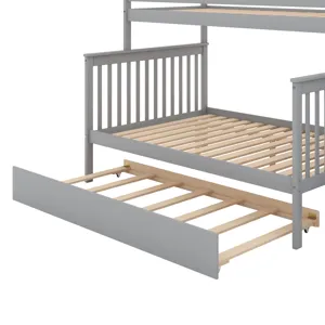 Twin Over Full Bunk Bed With Trundle And Staircase - Gray