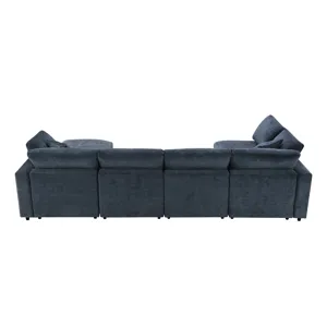 Modern Modular Cloud Sofa Bed, 6 Seat Chenille Sectional Couch Set With Ottoman, Free Combination, C