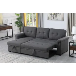 Lucca - Linen Reversible Sleeper Sectional Sofa With Storage Chaise - Dark Gray