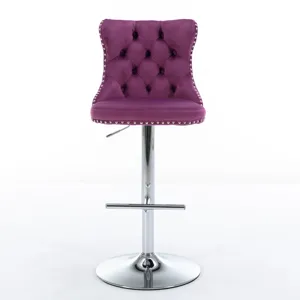 Swivel Velvet Barstools, Adjusatble Seat Height 1712PP (Set of 2) - Purple