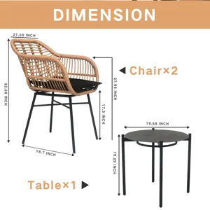 3 Pieces Of Luxury Outdoor Wicker Furniture, Patio Bistro Style Table And Chair Combination, Weather