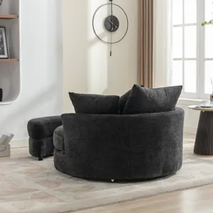 360° Swivel Accent Barrel Chair With Storage Ottoman & 4 Pillows, Modern Chenille Leisure Chair Roun