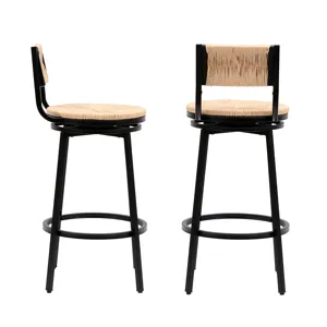 Honey Swivel Bar Stools Paper Rope Handwoven Barstools With Back (Set of 2) Rustic Round Counter Cha