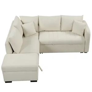 L-Shaped Sectional Pull Out Sofa Bed Sleeper Sofa With Two USB Ports, Two Power Sockets And A Movabl