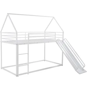 Twin Over Twin House Bunk Bed With Ladder And Slide - White