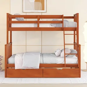 Twin Over Full Bunk Bed With Ladders And Two Storage Drawers - Walnut