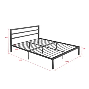 Queen Metal Bed Frame With Headboard - Charcoal Gray