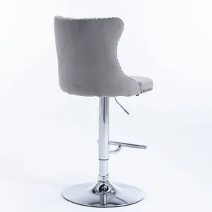 Swivel Velvet Barstools Adjusatble Seat Height From 25-33\", Modern Upholstered Chrome Base Bar Stoo