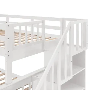 Twin Over Full Stairway Bunk Bed With Drawer, Storage And Guard Rail For Bedroom, Dorm, For Adults -