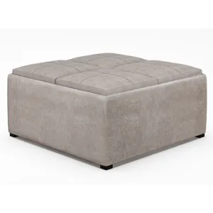 Avalon - Square Coffee Table Storage Ottoman - Distressed Grey Taupe