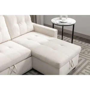 Reversible Sectional Storage Sleeper Sofa Bed, L-Shape 2 Seat Sectional Chaise With Storage, Skin-Fe