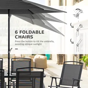 Outsunny - 8 Piece Patio Dining Set With Table Umbrella, 6 Folding Chairs And Rectangle Dining Table
