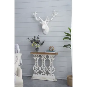 Classic Vintage Console Table With Wood Top - White Wash / Brown
