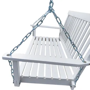 Front Porch Swing With Armrests For Outdoor Patio, Garden Yard, Backyard Or Sunroom - White