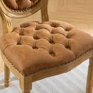 French Style Solid Wood Frame Antique Painting, Hand-Pulled Buckle Decoration PU Artificial Leather 