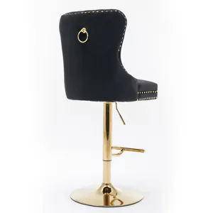 Thick Golden Swivel Velvet Barstools Adjusatble Seat Height From 27-35\", Modern Upholstered Bar Sto