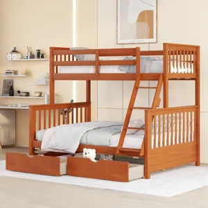 Twin Over Full Bunk Bed With Ladders And Two Storage Drawers - Walnut
