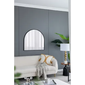 Arched Decorative Accent Mirror With Iron Metal Frame, Wall Deor For Bathroom, Bedroom, Entryway, Mantel - Black