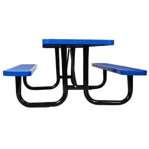Rectangular Outdoor Steel Picnic Table With Umbrella Pole - Blue