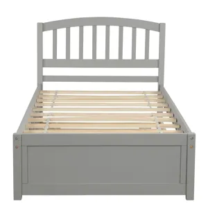 Twin Size Platform Bed Wood Bed Frame With Trundle - Gray