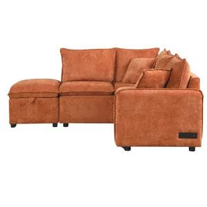 Convertible Sofa Bed Sectional Sofa Sleeper L-Shaped Sofa With A Storage Ottoman, Two Pillows, Two P