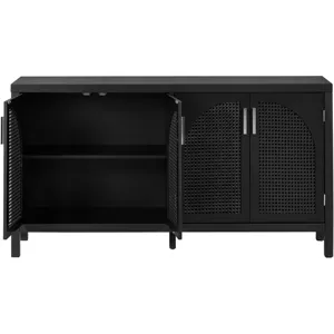 Large Storage Space Sideboard With Artificial Rattan Door And Metal Handles For Living Room And Entr