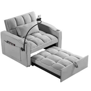 Convertible Sleeper Chair Sofa Bed Adjustable Pull Out Sleeper Chair Bed Multi-Pockets Folding Sofa 