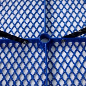 Rectangular Outdoor Steel Picnic Table With Umbrella Pole - Blue