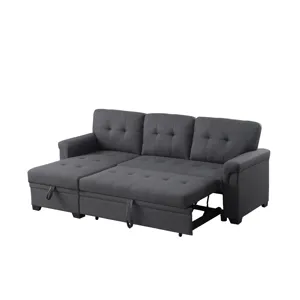 Lucca - Linen Reversible Sleeper Sectional Sofa With Storage Chaise - Dark Gray