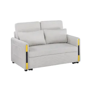 Percy - Teddy Velvet Sleeper Loveseat With Dual-Pull Sleeper Design - Beige