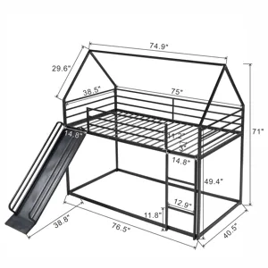 Twin Over Twin House Bunk Bed With Ladder And Slide - Black
