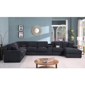 Celine - Chenille Fabric Corner Sectional Sofa With Right-Facing Chaise, Cupholders, And Charging Ports - Dark Gray