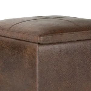 Rockwood - Cube Storage Ottoman with Tray - Distressed Brown