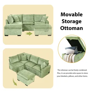 Convertible Sofa Bed Sectional Sofa Sleeper L-Shaped Sofa With A Storage Ottoman, Two Pillows, Two P