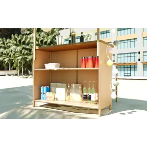 Hawaiian-Style Bar Height Patio Set With PE Grass Canopy, Outdoor Bar Table And Stools With Adjustab