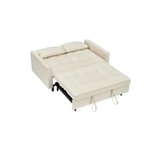 Modern Velvet Sofa, Sofa Pull-Out Bed, Small Love Seat Casual Sofa With Back, With Pillow, Pockets, 