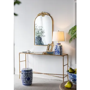 Arched Wall Mirror With Metal Frame, Wall Mirror For Living Room, Bedroom Hallway - Gold