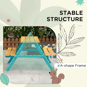 Outsunny - Kids Picnic Table Set With Wooden Table, Outdoor Bench Set With Seating For 4 Kids Ages 3