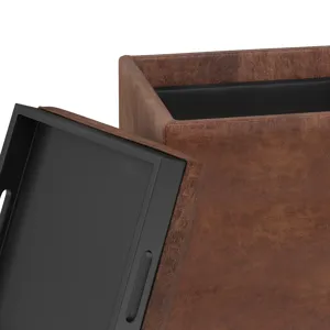 Rockwood - Cube Storage Ottoman with Tray - Distressed Saddle Brown