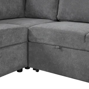 U-Shaped Sectional Sofa Pull-Out Sofa Bed With Two USB Ports, A Storage Chaise Lounge And Four Back 