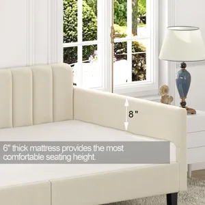 Elena - Twin Upholstered Daybed, Ribbed Tufted Backrest - Beige