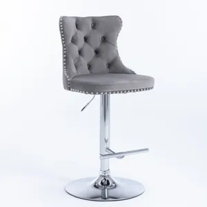 Swivel Velvet Barstools Adjusatble Seat Height From 25-33\", Modern Upholstered Chrome Base Bar Stoo