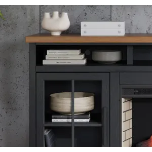 Bridgevine Home - Essex 74" Fireplace TV Stand Console - Black and Whiskey Finish