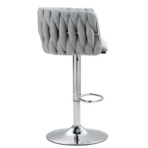 360 Degree Swivel Bar Stools Adjustable Counter Height Bar Chairs With Woven Back & Footrest, Silver