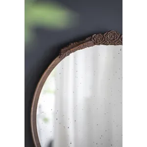 Round Hand Carved Rose Antique Mirror Frame, Wall Mirror For Live Space, Bathroom, Entryway Wall Dec