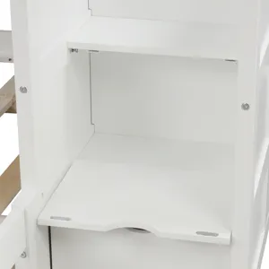 Twin Over Full / Twin Bunk Bed, Convertible Bottom Bed, Storage Shelves And Drawers - White